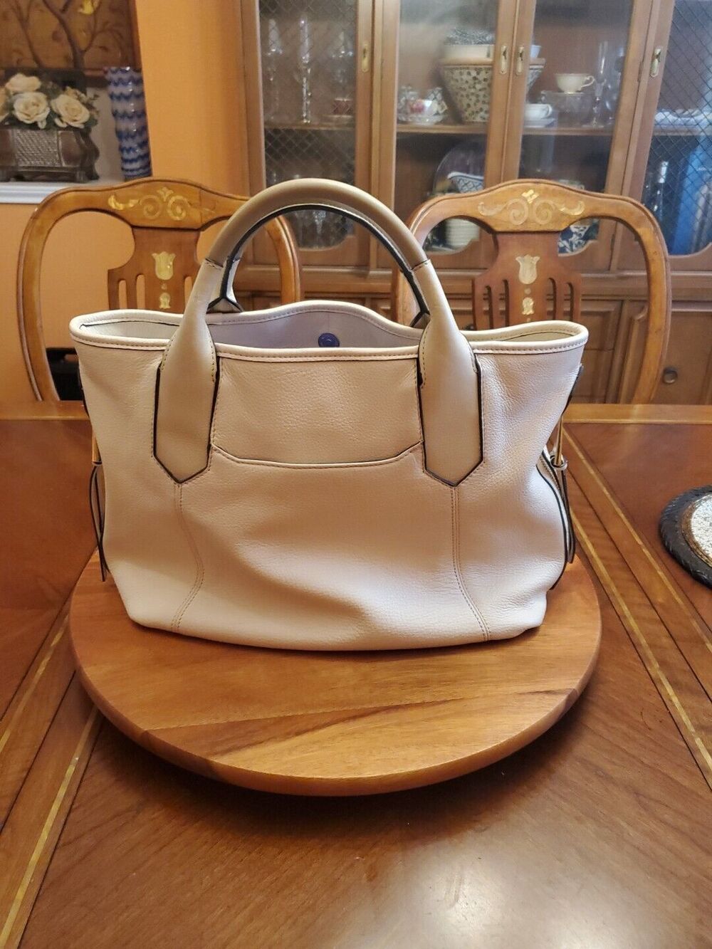 AIMEE KESTENBERG IVORY PEBBLE LEATHER LARGE LAPTOP HANDBAG TOTE WITH LONG STRAP